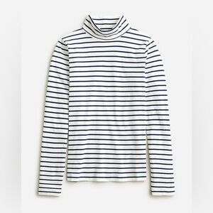 J. Crew Navy and White Striped 100% Cotton Turtleneck Long Sleeve Top SM